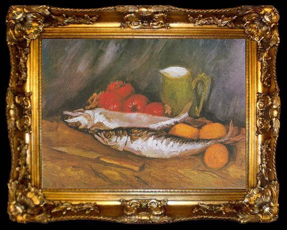 framed  Vincent Van Gogh Still Life with mackerel, lemon and tomato, ta009-2